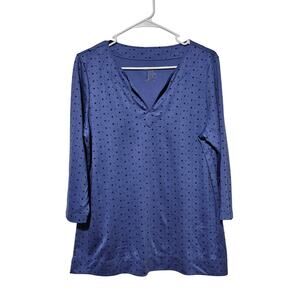 L.L. Bean Supima Cotton Top Women's Size L Purple 3/4 Sleeve Split Neck Casual